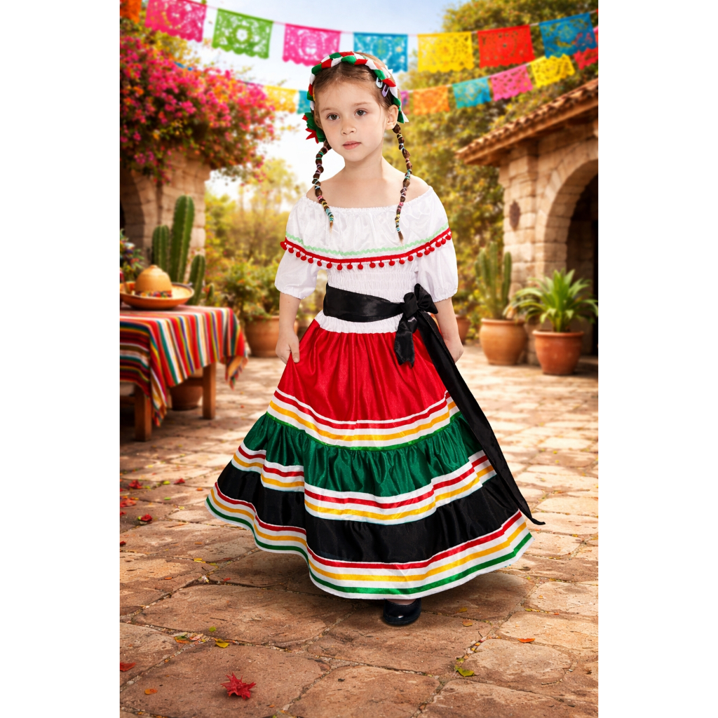 7C80 ชุดเด็ก ชุดเม็กซิโก ชุดประจำชาติเม็กซิโก ชุดเต้นรำ ชุดลาติน Children Latin Mexico Dancer Costum