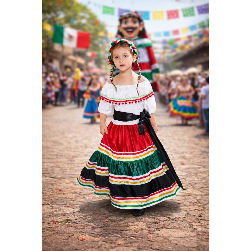 🥼 ชุดเด็กเม็กซิโก ประจำชาติเม็กซิกัน พื้นเมือง ลาตินแดนซ์ คอสเพลย์ Mexico Dancer Costume 7C80
