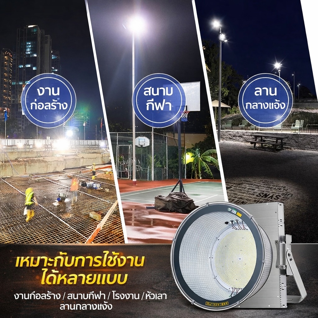 1000Watt LED High Bay โคมไฟไฮเบย์ขั้ว โรงงาน ลานจอดรถ ในบริษัท สนามกีฬาและพื้นกลางแจ โกดัง ติดเพดาน