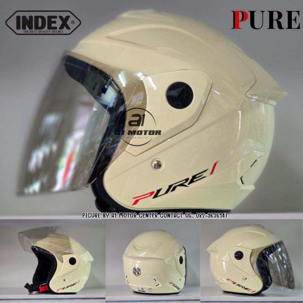 หมวกกันน็อก INDEX PURE ใบเล็ก น้ำหนักเบา หน้ากากปรอท ฟรีไซส์ประมาน M 56-58 cm มาตรฐาน มอก.