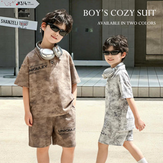 Betterland สไตล์เกาหลี ชุดเสื้อโปโลเด็กชายแขนสั้นคู่กางเกงขา…