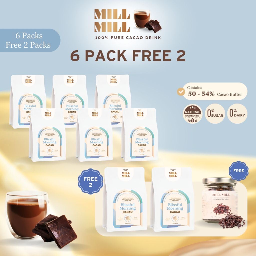 โปร 6 แพ็ก Blissful (รสฟรุตตี้/เปรี้ยว) Mill Mill Pure Cacao คาเคาบริสุทธิ์ 100% โกโก้