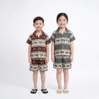 ชุดฮาวายเด็กลายช้าง ชุดสงกรานต์ เสื้อฮาวายพร้อมกางเกง มีไซส์ให้เลือก