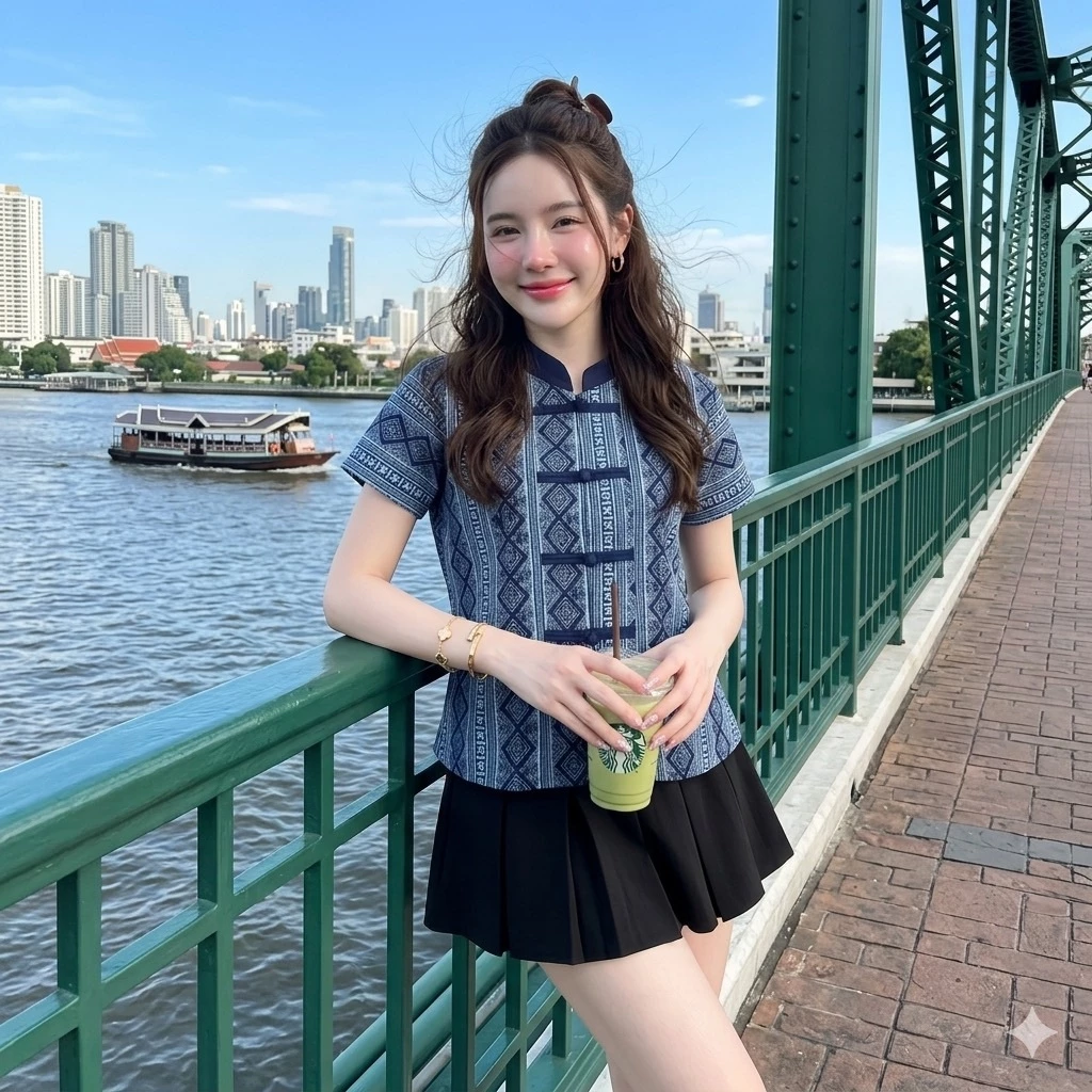 LANNA - เสื้อคอจีนผ้าลายไทย เสื้อผู้หญิงใส่ทำงาน ใส่ออกงาน ผ้าฝ้ายพิมพ์ลายทรงสวยใส่สบาย