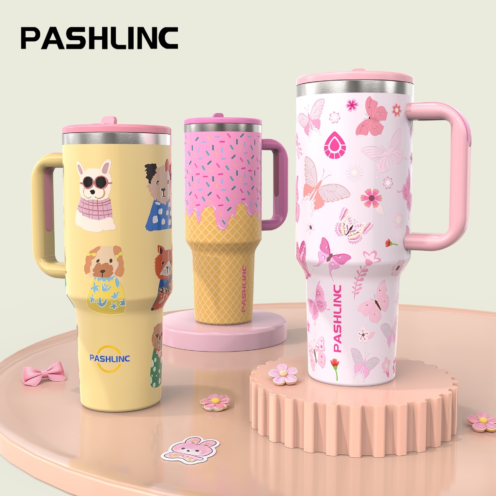 PASHLINC  ขนาดใหญ่ 304 ขวดน้ำสแตนเลส ถ้วยรถยนต์ ถ้วยสูญญากาศความร้อน กระติกน้ำสแตนเลสเก็บอุณหภูมิ