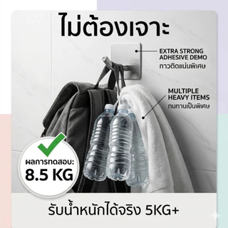 [พร้อมส่งไทย] ตะขอสแตนเลส 304 แท้ กาว 3M รับน้ำหนักได้สูง ไม่ต้องเจาะผนัง กันน้ำ กันสนิม ส่งไวจาก กทม. 1-3 วัน