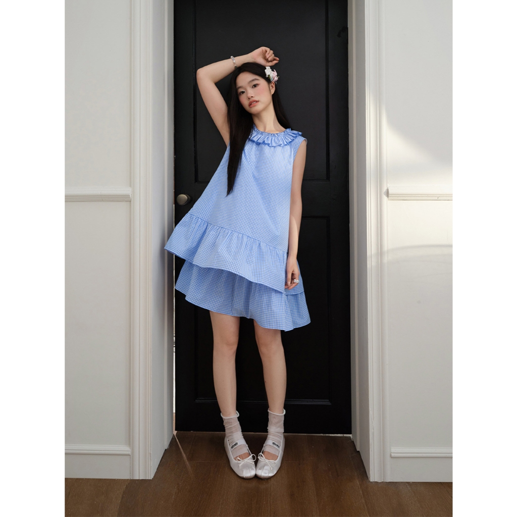[Preorder] KUOSE : Gingham Tiered Ruffle Dress