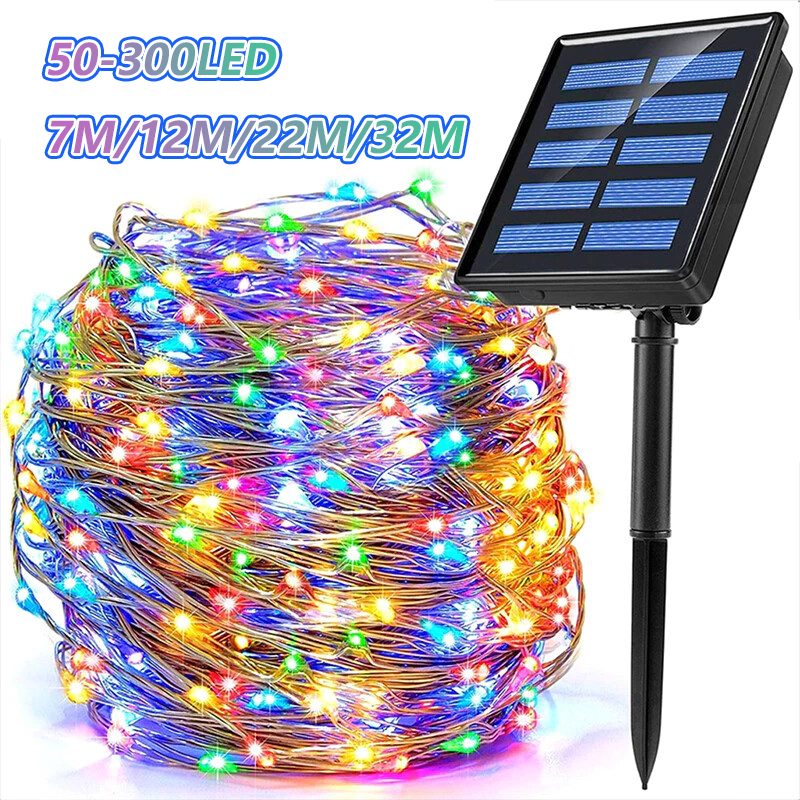 ไฟตกแต่งโซล่าเซลล์ LED 300 กันน้ํา 7M/12M/22M/32M ไฟตกแต่งโซล่าเซลล์ สําหรับตกแต่งสวน ลานต้นคริสต์มาส ปาร์ตี้ สวน