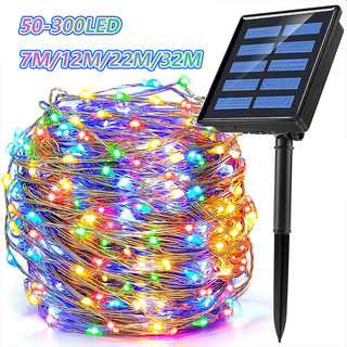 ไฟตกแต่งโซล่าเซลล์ LED 300 กันน้ํา 7M/12M/22M/32M ไฟตกแต่งโซล่าเซลล์ สําหรับตกแต่งสวน ลานต้นคริสต์มาส ปาร์ตี้ สวน