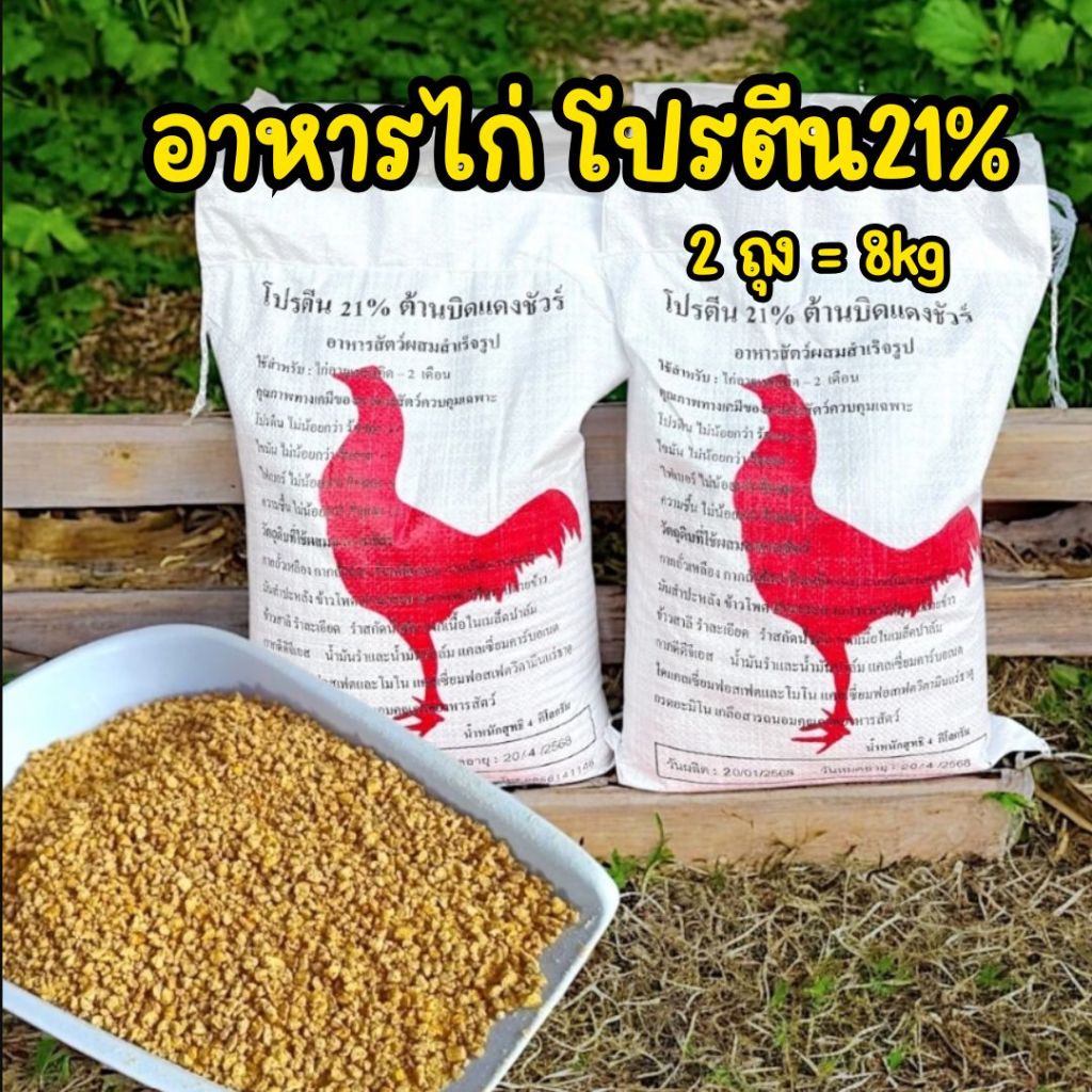 (2ถุง= 8kg) อาหารไก่โปร21%  อาหารไก่น้อย อาหารไก่ชน