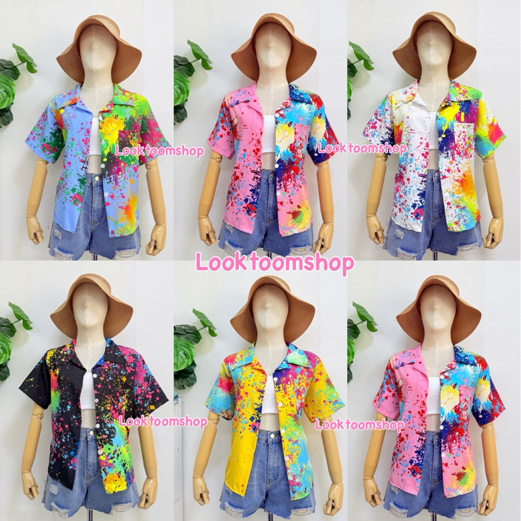 🎀Looktoomshop🎀 #ไหมA เสื้อฮาวาย  เสื้อลายดอก เสื้อสงกรานต์  ผ้าไหมอิตาลี อก40นิ้ว รูปที่ 5