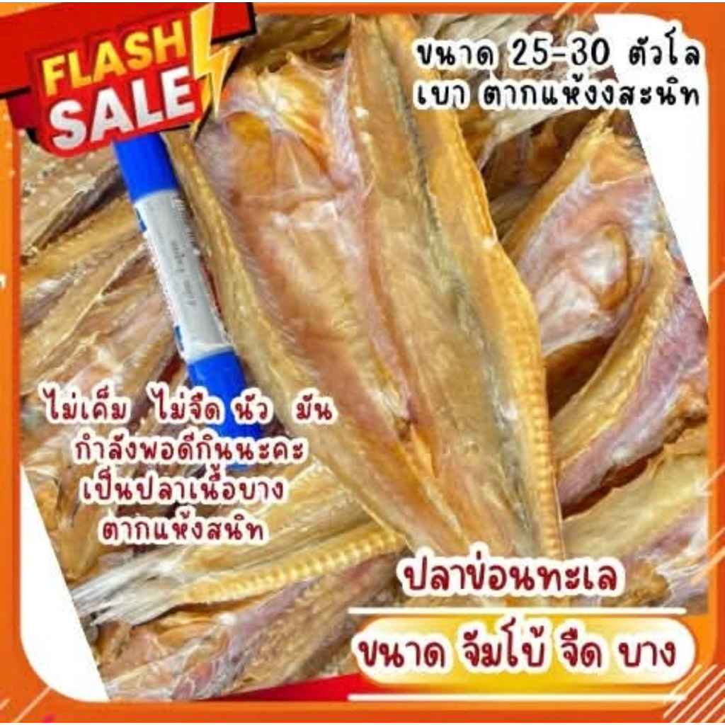 ปลาช่อนทะเลตากแห้ง จืด นัว ไม่เค็ม ไซด์จัมโบ้ กำลังพอดีกินนะคะ เป็นปลาเนื้อบาง ไม่หนา ทอดแล้วกรอบดีมากค่ะ