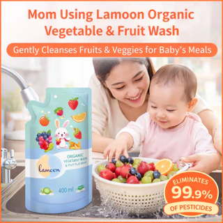 Lamoon น้ำยาล้างผักผลไม้ ออร์แกนิค ล้างสารตกค้าง ปลอดภัยสำหรับเด็ก ขวด450ml/รีฟิล400ml Organic Cleanser Baan Raya