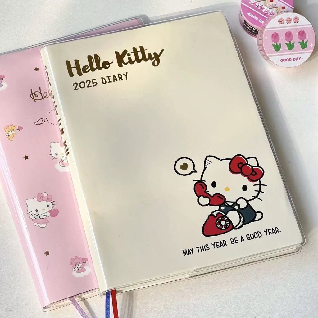 (พร้อมส่ง) สมุดแพลนเนอร์ 2026 สไตล์ใหม่ Hello Kitty ดีไซน์สมุดบันทึกน่ารักพร้อมหน้าการ์ตูนด้านในเล่ม