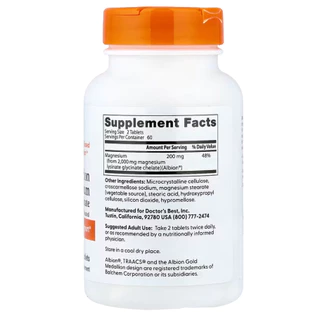 พร้อมส่ง - Doctor's Best, High Absorption Magnesium, 120 Tablets or 240 Tablets (100 mg per Tablet)(BBF 08/2028)