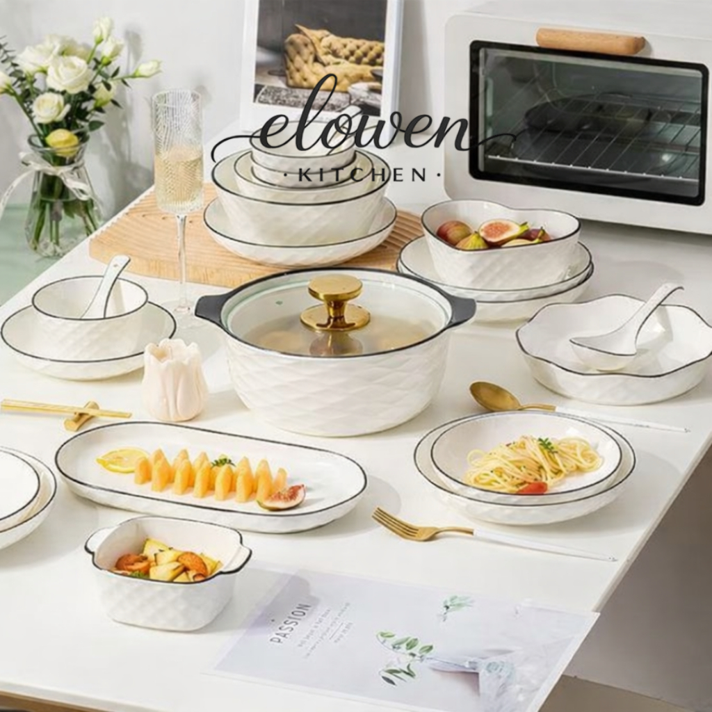 Elowen Kitchen จาน ชาม เซรามิกลายเพชร ผิวสัมผัสนูนสวย มินิมอลมาก ราคาถูก คุณภาพดีเยี่ยม