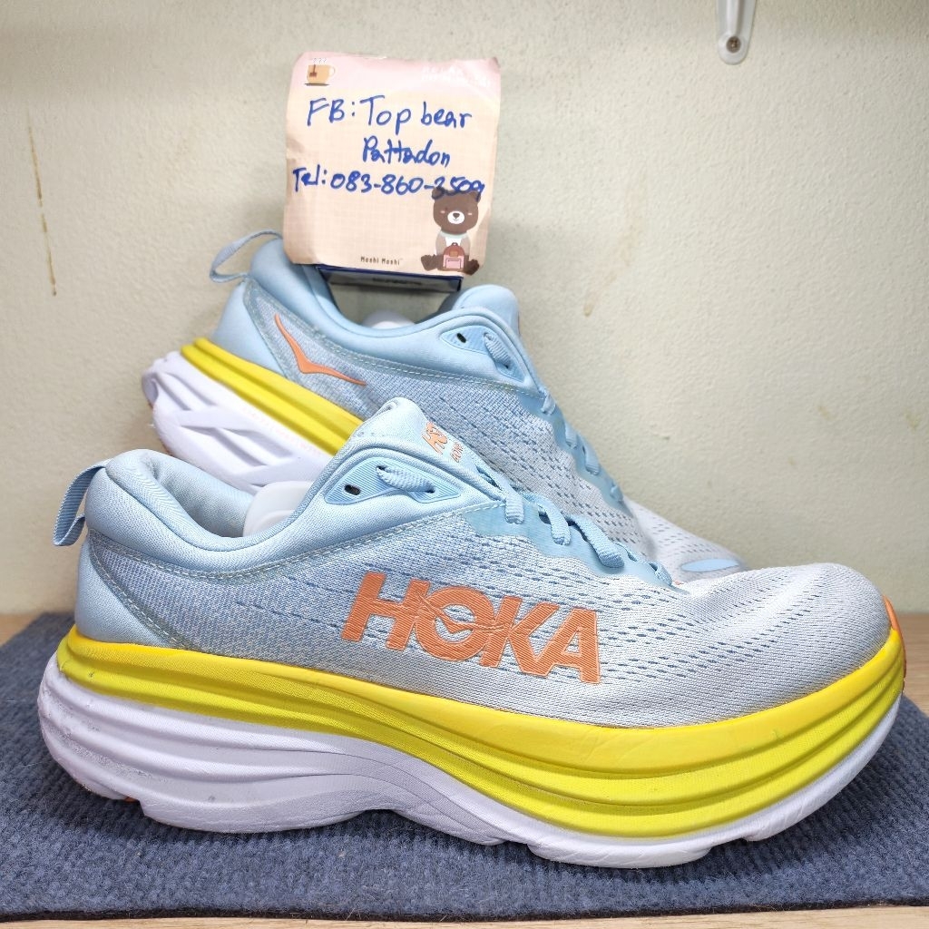 Hoka Bondi 8 🩵​💛​รองเท้ามือสองของแท้💯 ไซส์ Eu42 26.5cm.