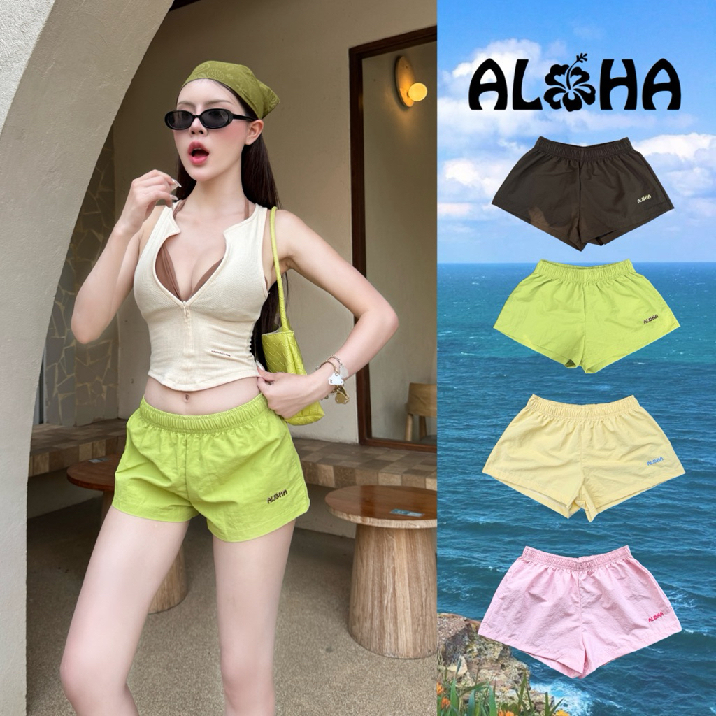 L101-กางเกงขาสั้น ปัก ALOHA *ผ้า Nylon กันน้ำ