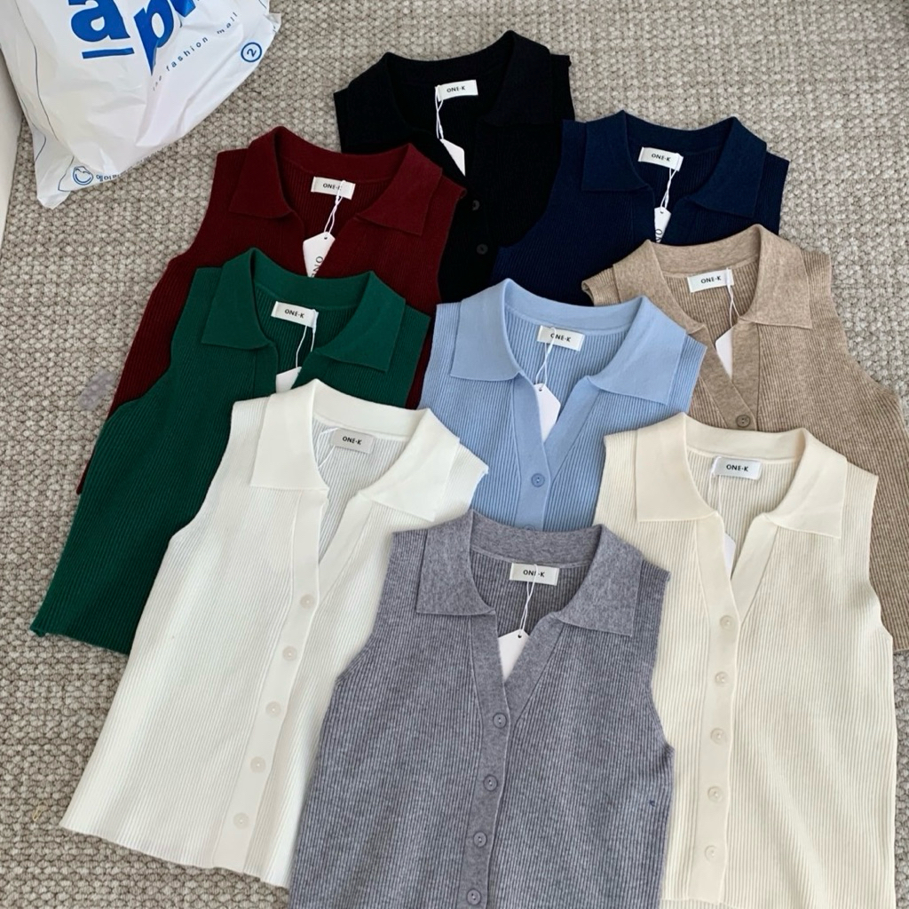 ONE-K เสื้อเชิ้ตแขนกุดผ้าไหมพรม
