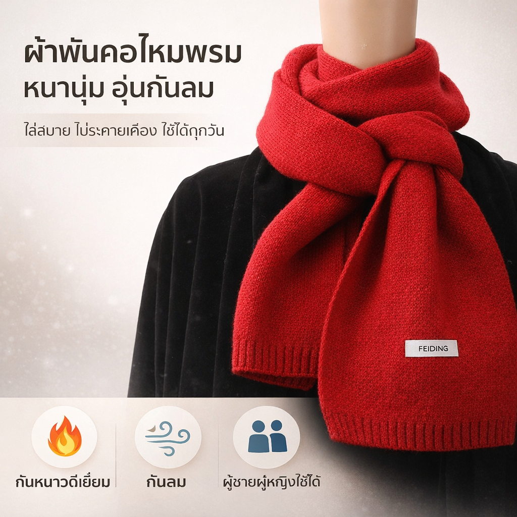 ผ้าพันคอกันหนาว ไหมพรมหนา นุ่ม อุ่น กันลม ใส่สบาย ใช้ได้ทุกวัน สำหรับชายและหญิง
