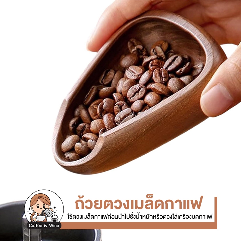 ถ้วยตวงเมล็ดกาแฟ ไม้วอลนัท ถ้วยตวงแบ่งเมล็ดกาแฟ มีปากเท ที่ตักแบ่งเมล็ด อุปกรณ์เสริมชงกาแฟ Dosing Cup ดีไซน์สวย ทันสมัย