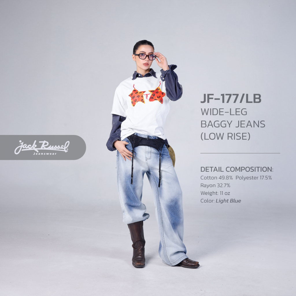 Jack Russel - Women Jeans กางเกงยีนส์ผู้หญิงทรงขาบาน - Klassik JF-177/LB Baggy Wide Leg Low Dark Lig