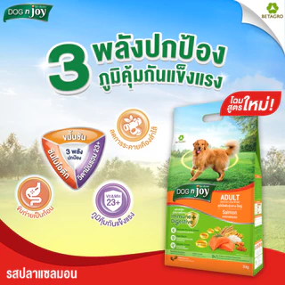 DOG n joy ด็อก เอ็นจอย อาหารสุนัขโตพันธุ์กลาง-ใหญ่ สำหรับสุนัขอายุ 1 ปีขึ้นไป รสปลาแซลมอน ขนาด 20 กก.