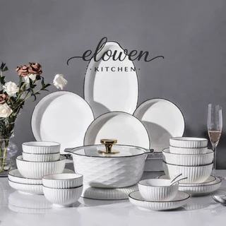 Elowen Kitchen จาน ชาม ถ้วยน้ำจิ้ม เซรามิกสไตล์ญี่ปุ่น ลายยามาดะ เข้าไมโครเวฟได้