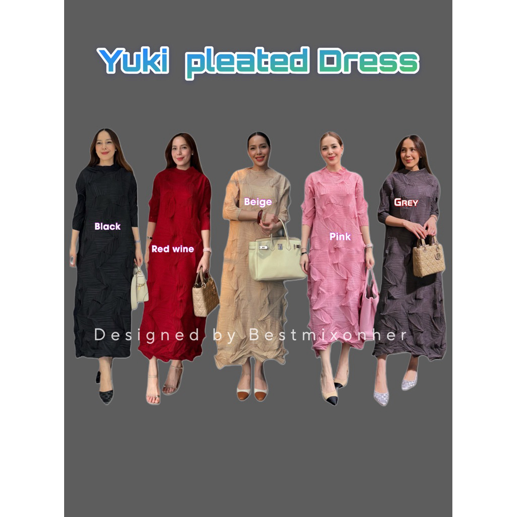 Yuki Dress | Code 9910 [Textured Pleated Long Dress ]