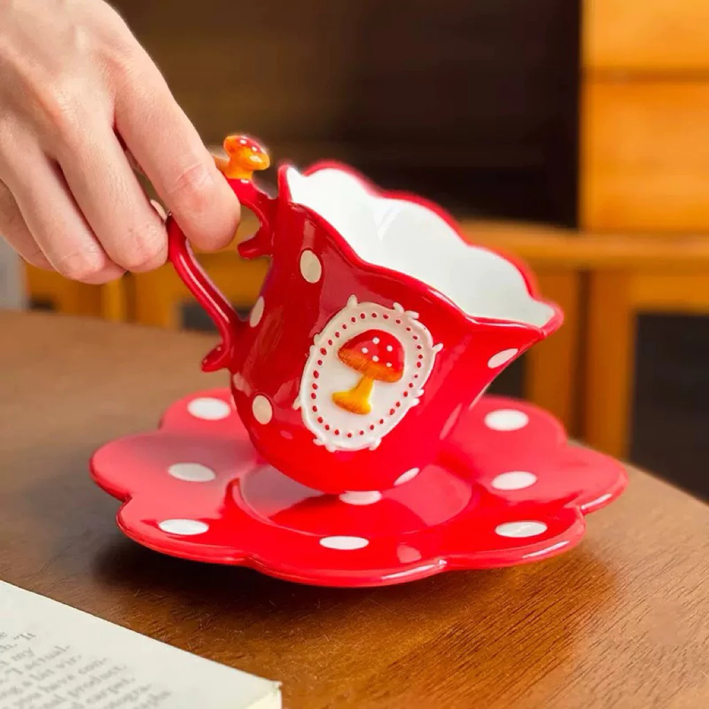 พร้อมส่งจากไทย💖Mushroom Tea Set เซ็ตกาน้ำชา แก้วน้ำ จานชามลายจุด รูปเห็ด เซ็ตชงชา ชงมัทฉะน่ารักๆ เซรามิก thumbnail 4