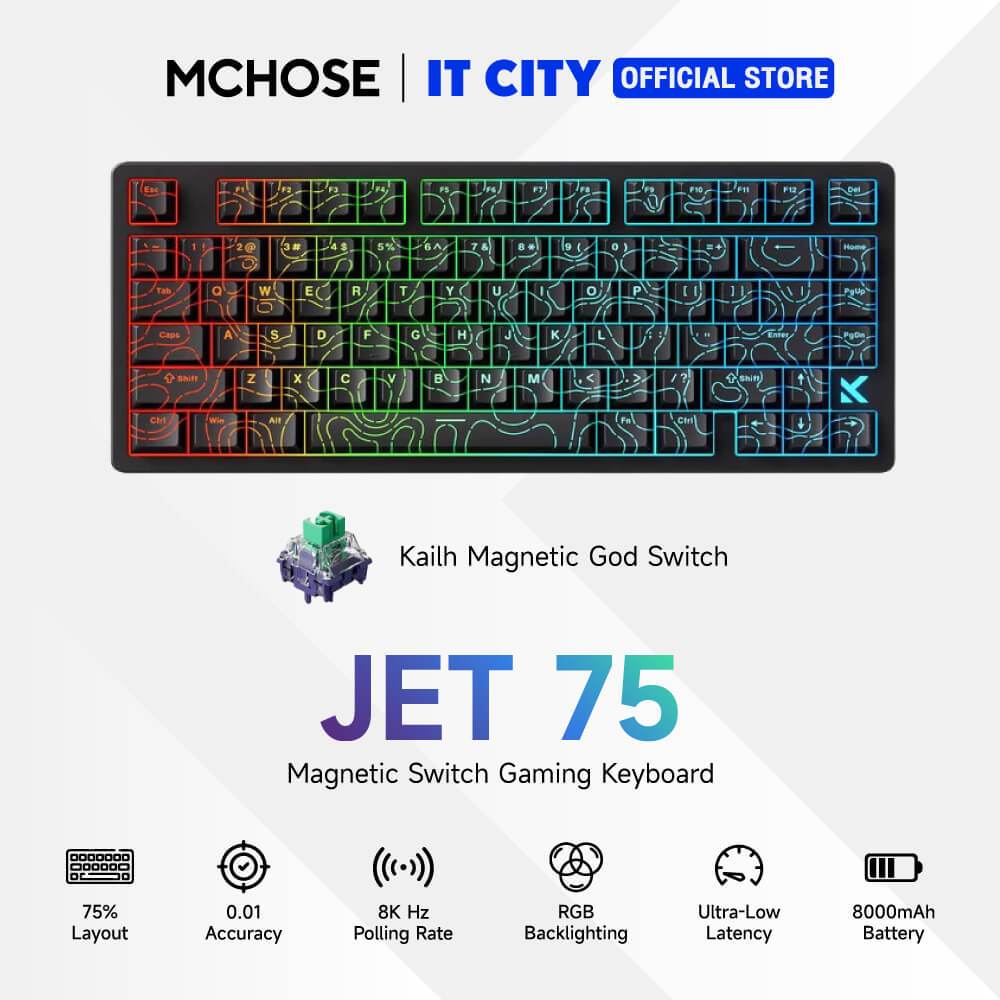 MCHOSE GAMING KEYBOARD WIRE JET75 HALL EFFECT KAILH MAGNETIC GOD LINEAR-SW BLACK TOPOGRAPHIC SIZE 75