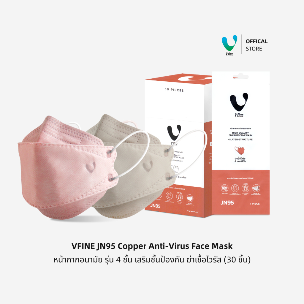 (Official) VFINE JN95 Copper Anti-Virus Face Mask รุ่นคอปเปอร์ แอนตี้ไวรัส (กล่องละ 30 ชิ้น)