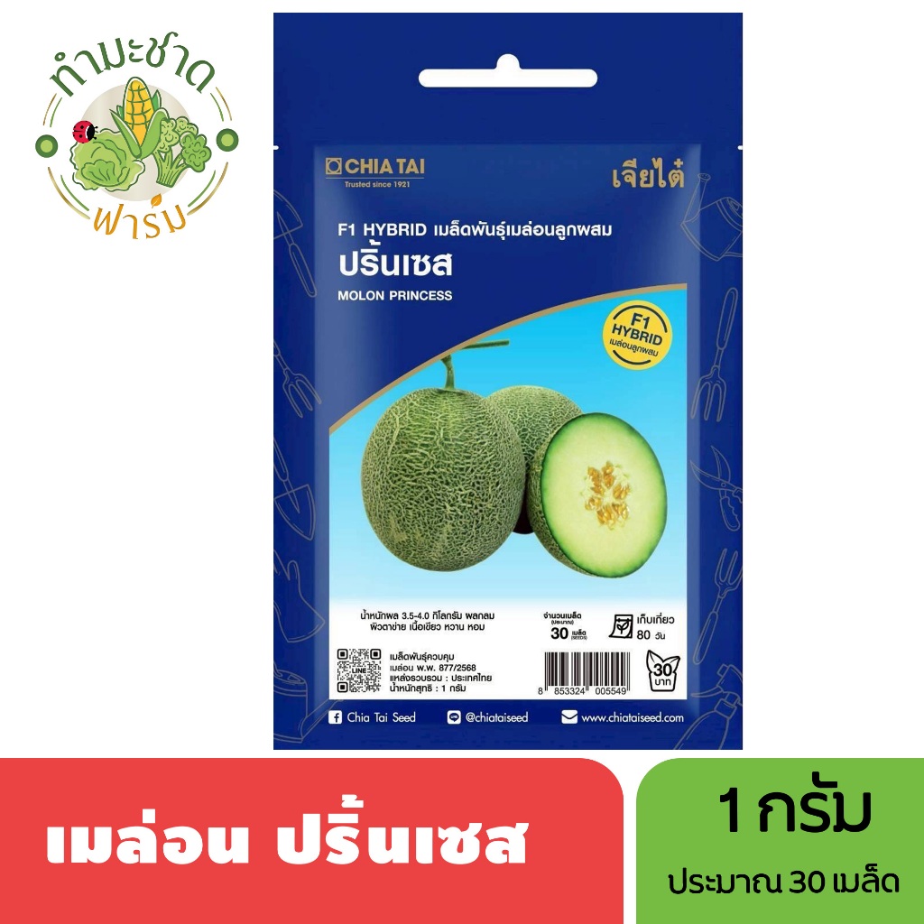เจียไต๋ (Easy) เมล็ดพันธุ์ เมล่อนปริ้นเซส ขนาด1กรัม ประมาณ30เมล็ด Melon เมล่อน เมล็ดพันธุ์พืช เมล็ดผัก ปลูกผักสวนครัว