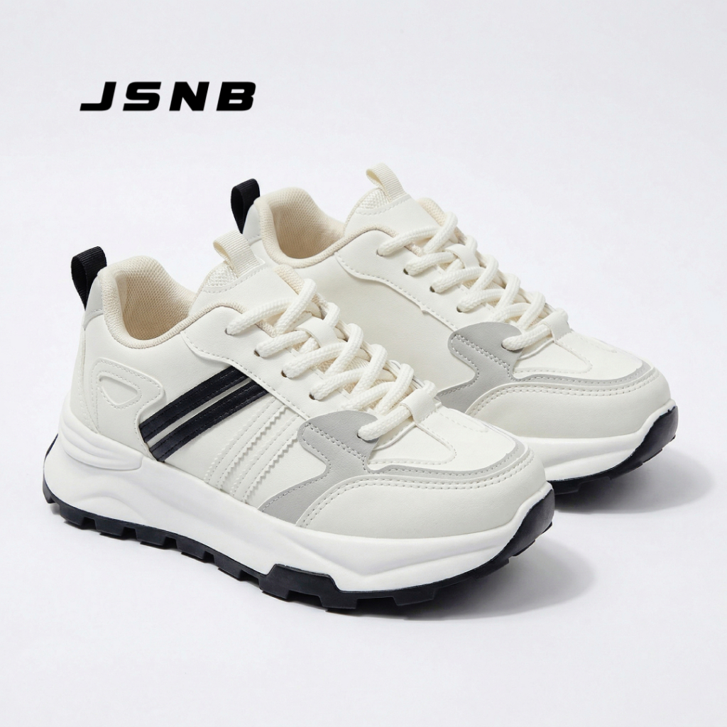 JSNB ส่งฟรี รองเท้าผ้าใบสีขาว ทรงสปอร์ต มินิมอล รองเท้ากีฬาลำลอง ใส่วิ่งได้ นักเรียน พื้นหนานุ่ม เบา กันลื่น [LN601]