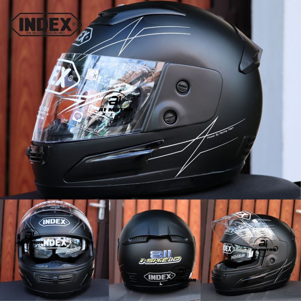 INDEX 811 หมวกกันน็อคเต็มใบ หน้ากาก 2ชั้น แว่นกันแดดปรอท ฟรีไซสรอบศรีษะ 58-60 ประมาน L มาตรฐาน มอก.