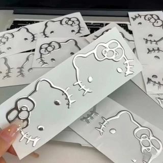 สติ๊กเกอร์คิตตี้ สติ๊กเกอร์การ์ตูนน่ารัก 3D สติ๊กเกอร์คิตตี้สีเงิน สติ๊กเกอร์ตกแต่งมือถือ ยนต์ สติกเกอร์โลหะ ลายกันน้ํา