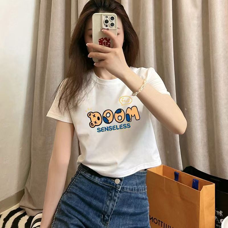 เสื้อครอปแขนสั้น คอกลม เสื้อเอวลอย ลายสวยๆ E8012