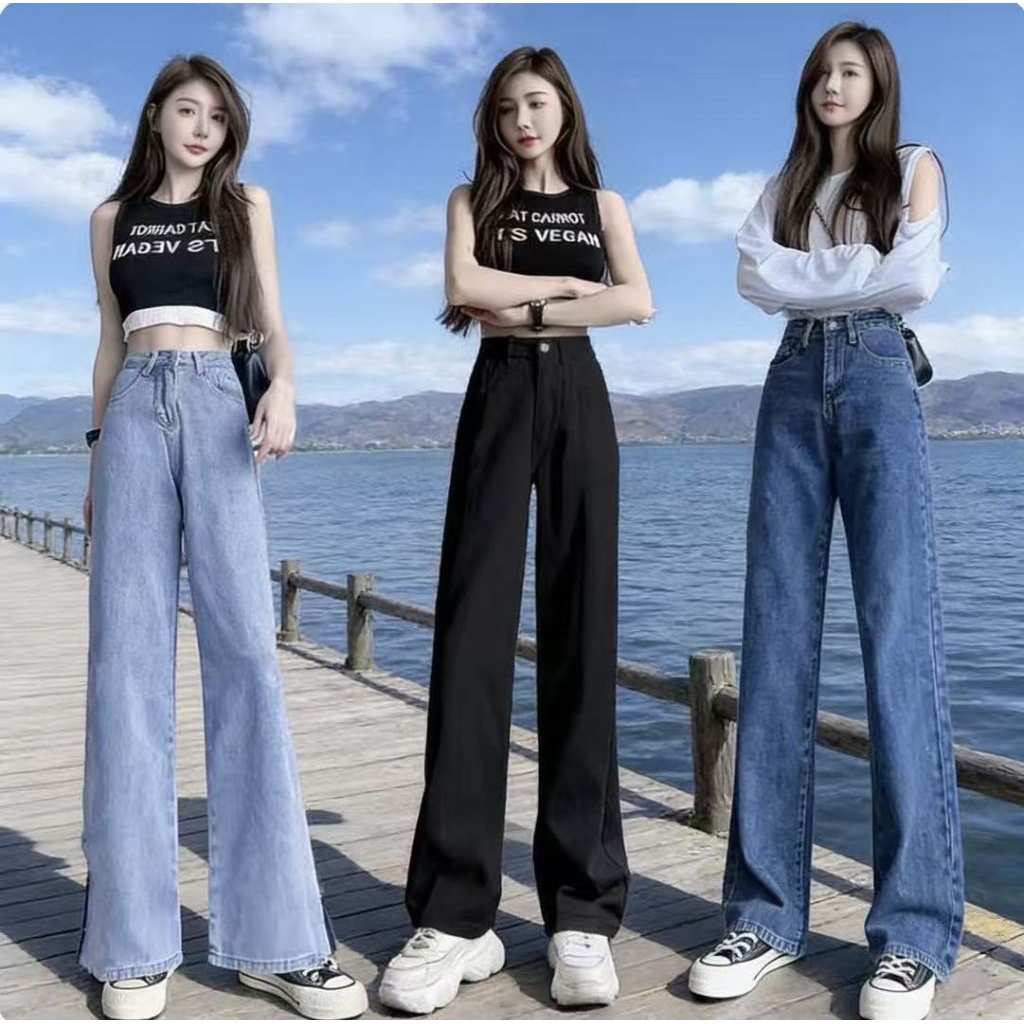 กางเกงยีนส์เอวสูง3สี🔥🔥พร้อมส่ง สไตล์เกาหลี แนววินเทจ กางเกงยีนส์ขายาวหญิง