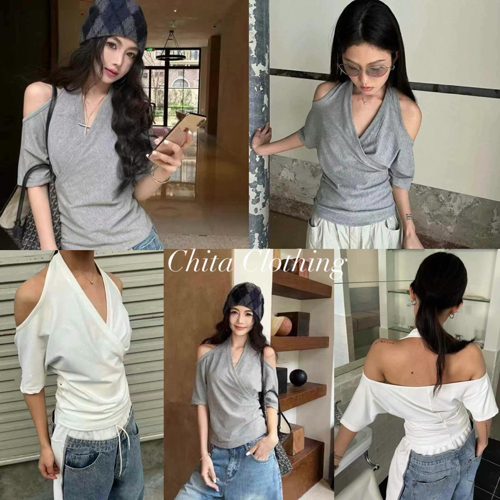 📍พร้อมส่ง📍5366 เสื้อคล้องคอแขนสั้น ทรงป้าย เนื้อผ้ายืดหยุ่นได้เยอะ  ทรงสวย  TAG:WG.WE 🇰🇷