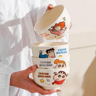 【ของแท้】Shinchan ชินจัง ชุดชามเซรามิค 4 ใบ 4.5 นิ้ว ลายน่ารัก กล่องเซ็ตหรู ของขวัญวันหยุด ใส่ข้าว ซุป ของหวาน ไมโครเวฟ