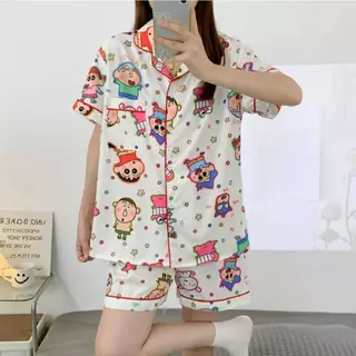 🔥มาใหม่พร้อมส่ง🔥 ชุดนอนผ้าไหมอิตาลี่ แขนสั้น-ขาสั้น มีหลายลายให้เลือก ผ้าดี ฟรีไซส์ SS-1
