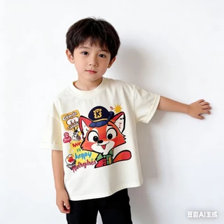 BB222 เสื้อยืดเด็ก ลายการ์ตูนกระต่าย/จิ้งจอก เสื้อเด็กแขนสั้น ผ้านิ่ม ใส่สบาย แฟชั่นเด็ก 2-10 ปี