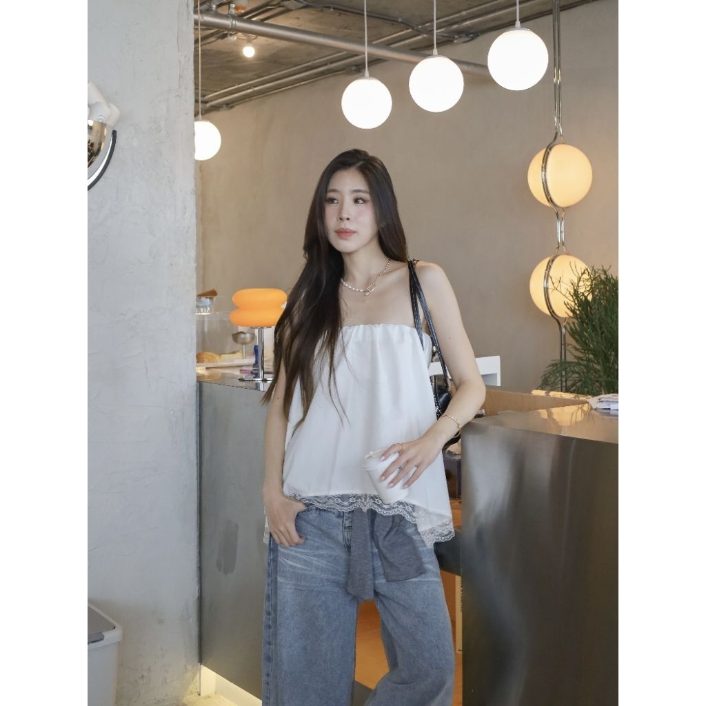 Glamclothes France Lace Top เกาะอกผ้าคอตตอนนุ่มๆ มียางยืดรอบอก ใส่ง่ายปลายแต่งลูกไม้