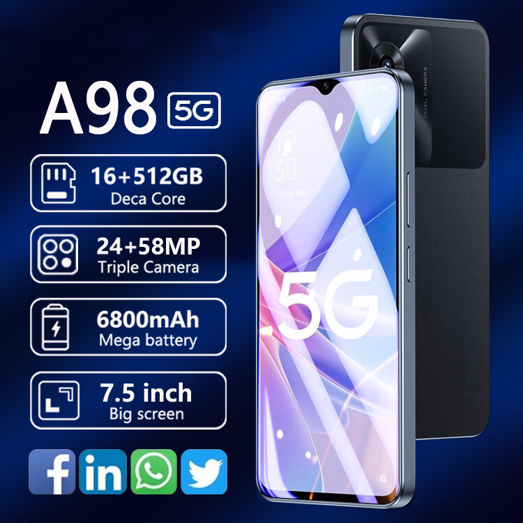 A98  (16+512GB) หน่วยความจําขนาดใหญ่ จอ LCD ขนาด 7.5 นิ้ว แบต 6800 mAh รองรับชาร์จไว 22W