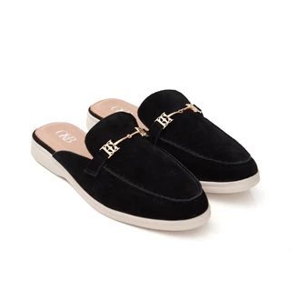 O&B รองเท้าหนังแท้ รุ่น JULIET MULE LOAFERS IN CHARCOAL BLACK-11293SU11674F_S6BKXX