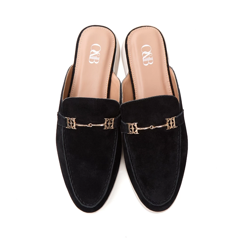 O&B รองเท้าหนังแท้ รุ่น JULIET MULE LOAFERS IN CHARCOAL BLACK-11293SU11674F_S6BKXX