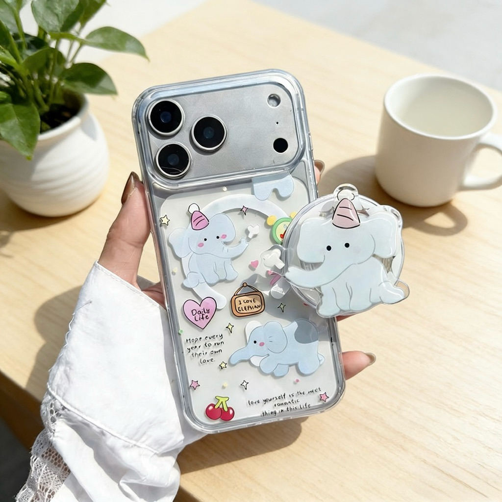 เคสใสแม่เหล็ก พิมพ์ลาย ขาตั้งกริ๊ปต๊อก สำหรับรุ่น iPhone 17 16 15 14 13 12 11 Pro Max Plus
