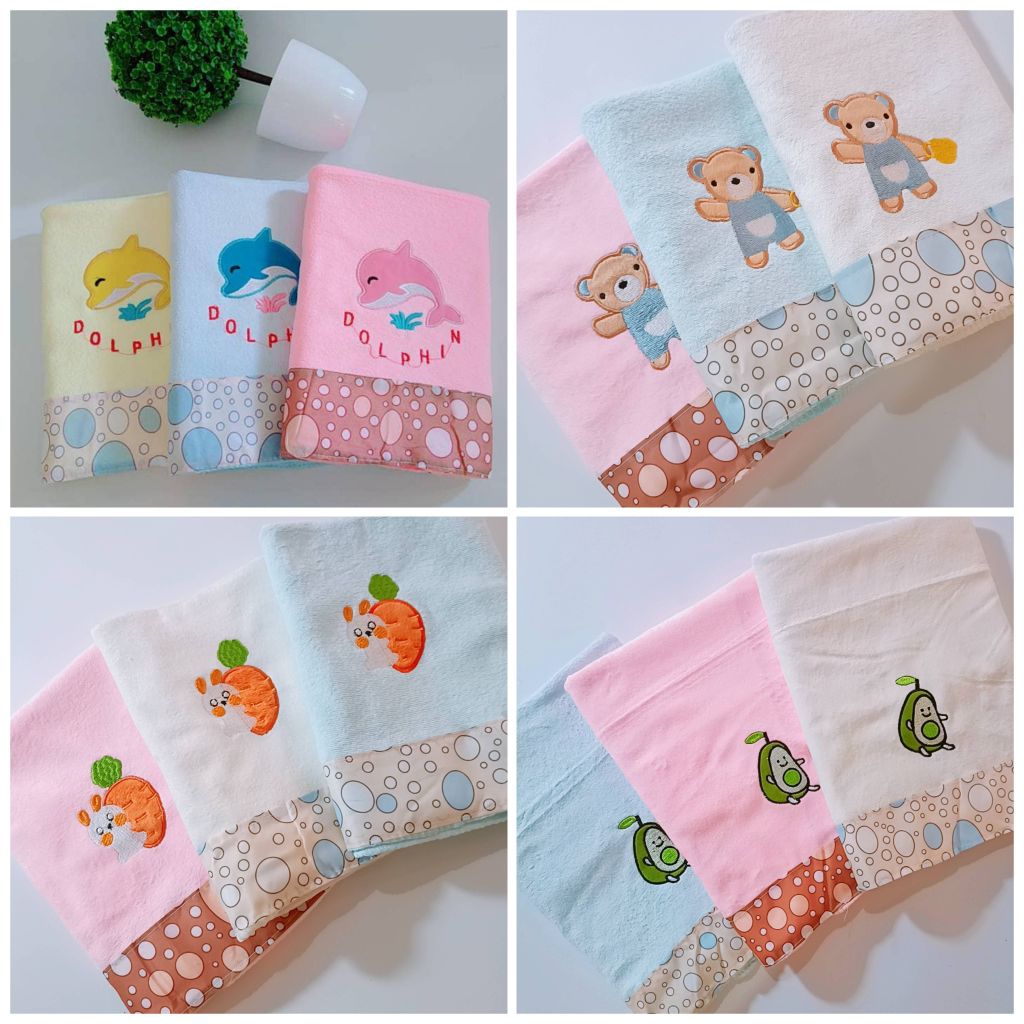 (3ผืน)ผ้าเช็ดตัวเด็ก/ผ้าห่อตัวเด็กรุ่นเย็บขอบ(50*100cm.)