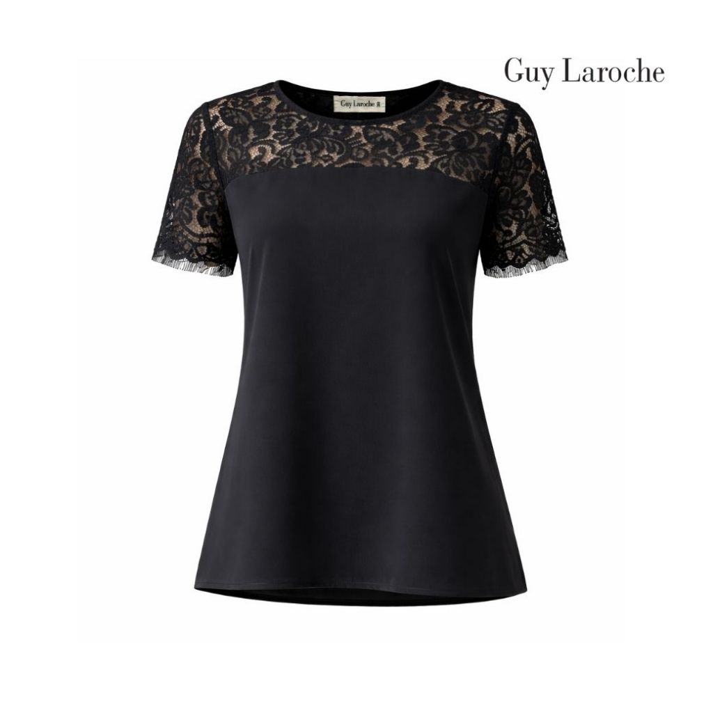 Guy Laroche Woman's Blouse Luxury เสื้อผู้หญิงคอกลม แขนสั้น สีดำ GCAFBL