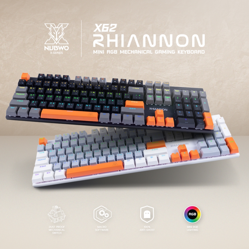 Nubwo X62 New คีย์บอร์ดเกมมิ่ง Mechanical พร้อมด้วยไฟ mini RGB มี 2 สวิตช์ให้เลือก Blue / Red